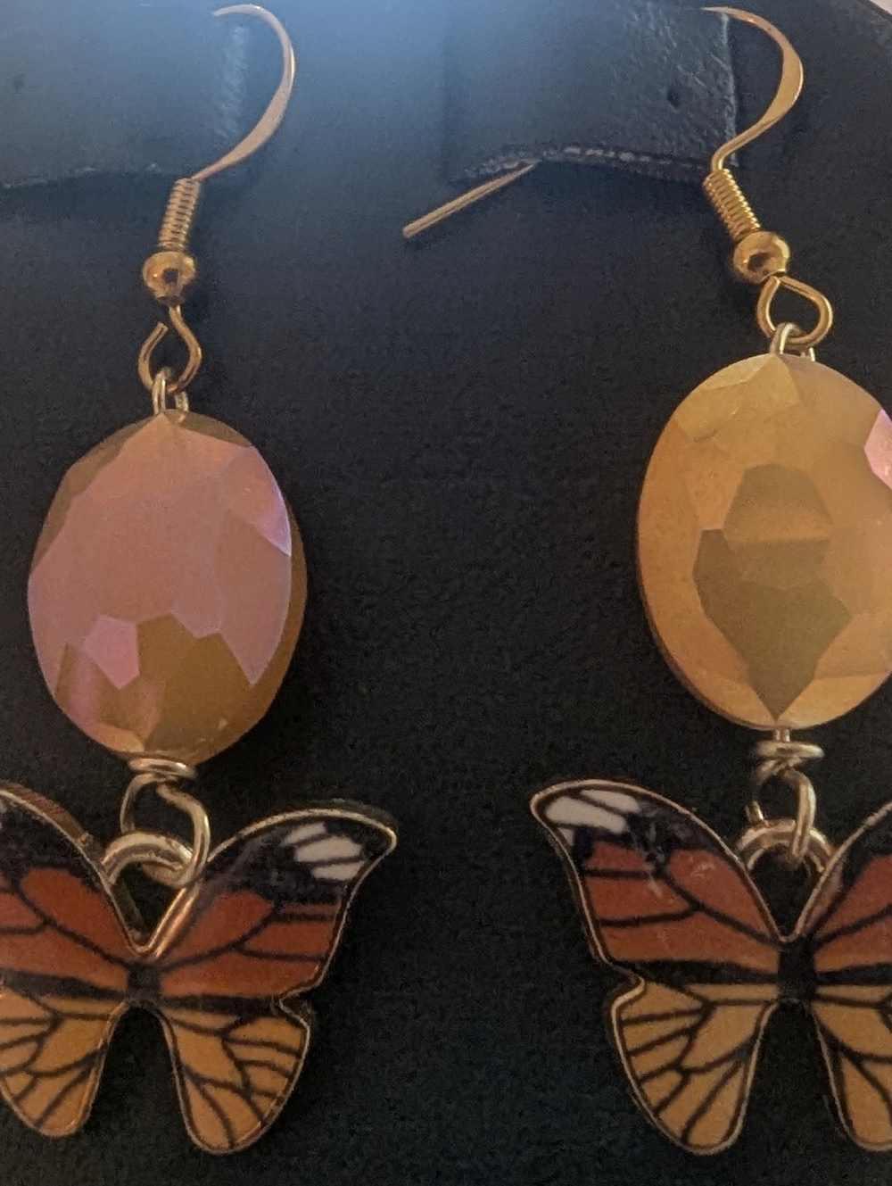 NEW PrimalNeed OOAK, handcrafted, Monarch Migration Gold-tone Earrings - Picture 3 of 4